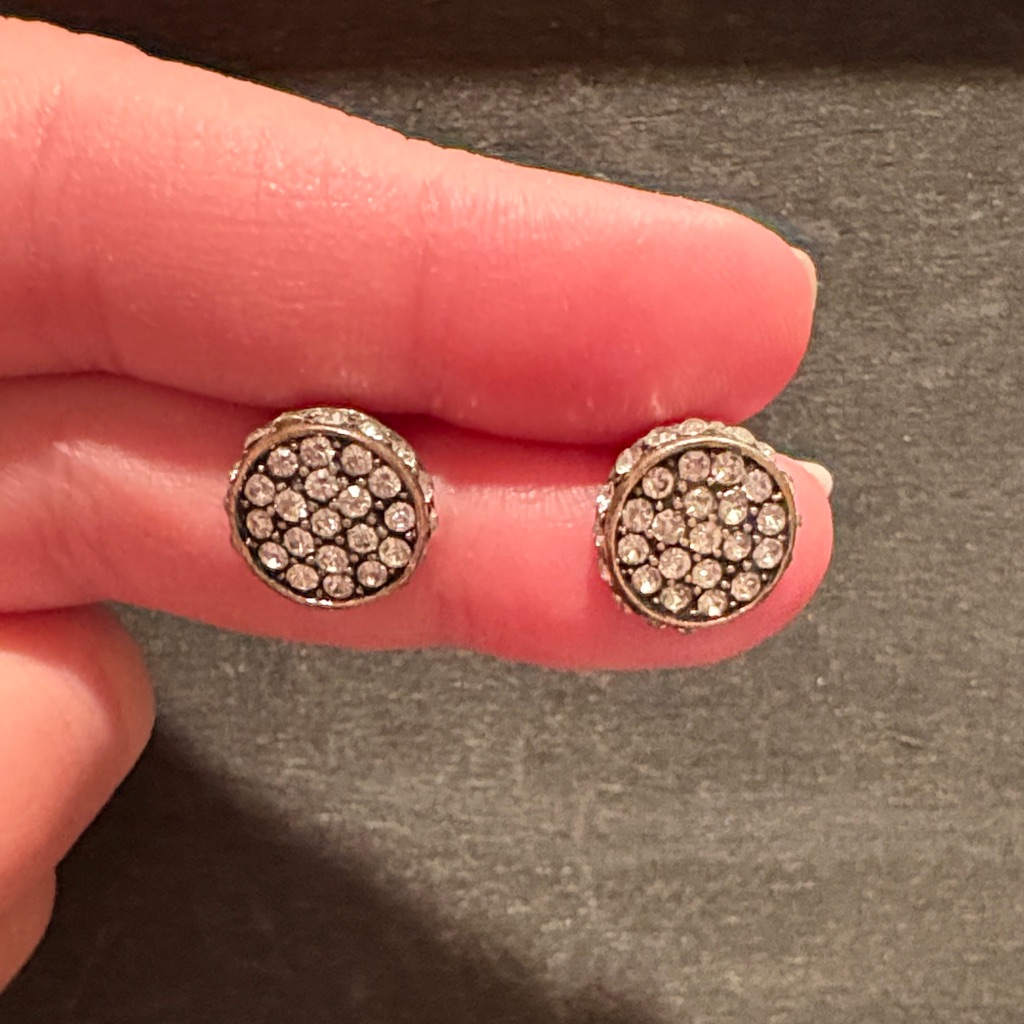 Buckle Silver Crystal Stud Earrings 13$